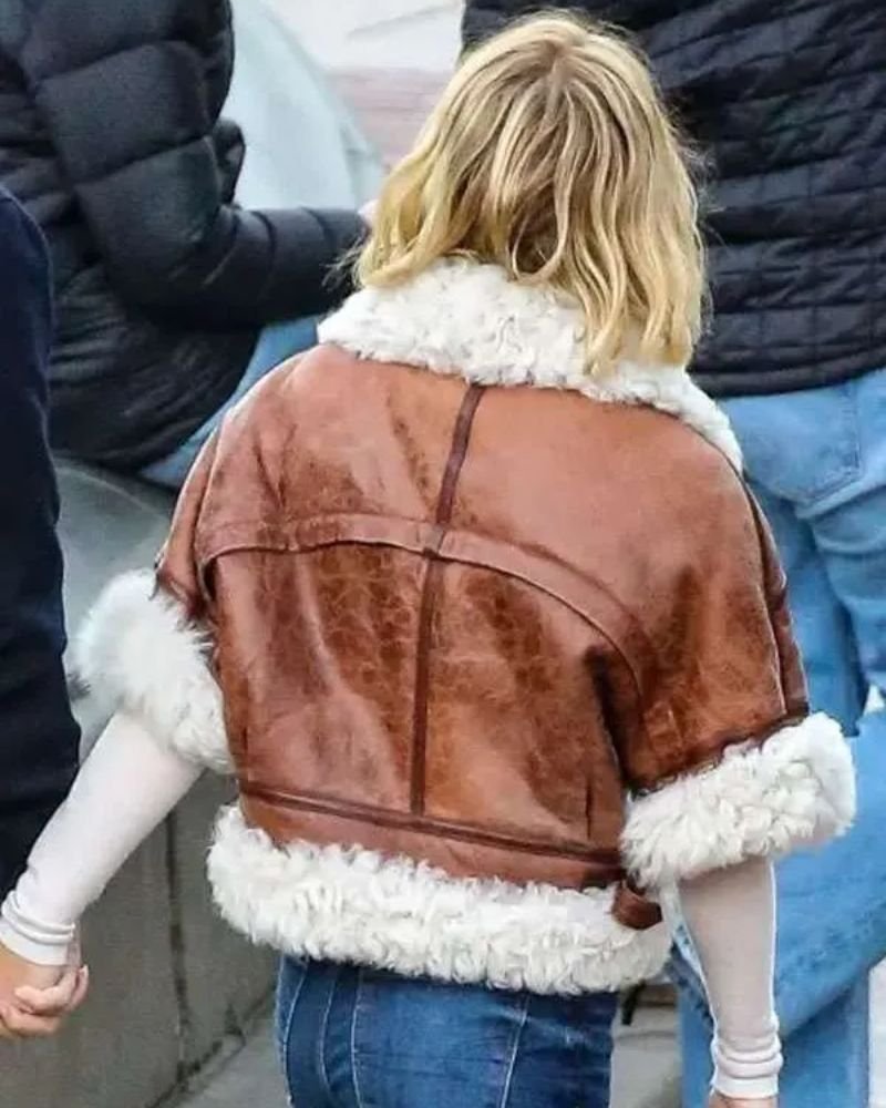 Sydney Sweeney NYC Shearling Leather Jacket  Cozy & Trendy Outerwear