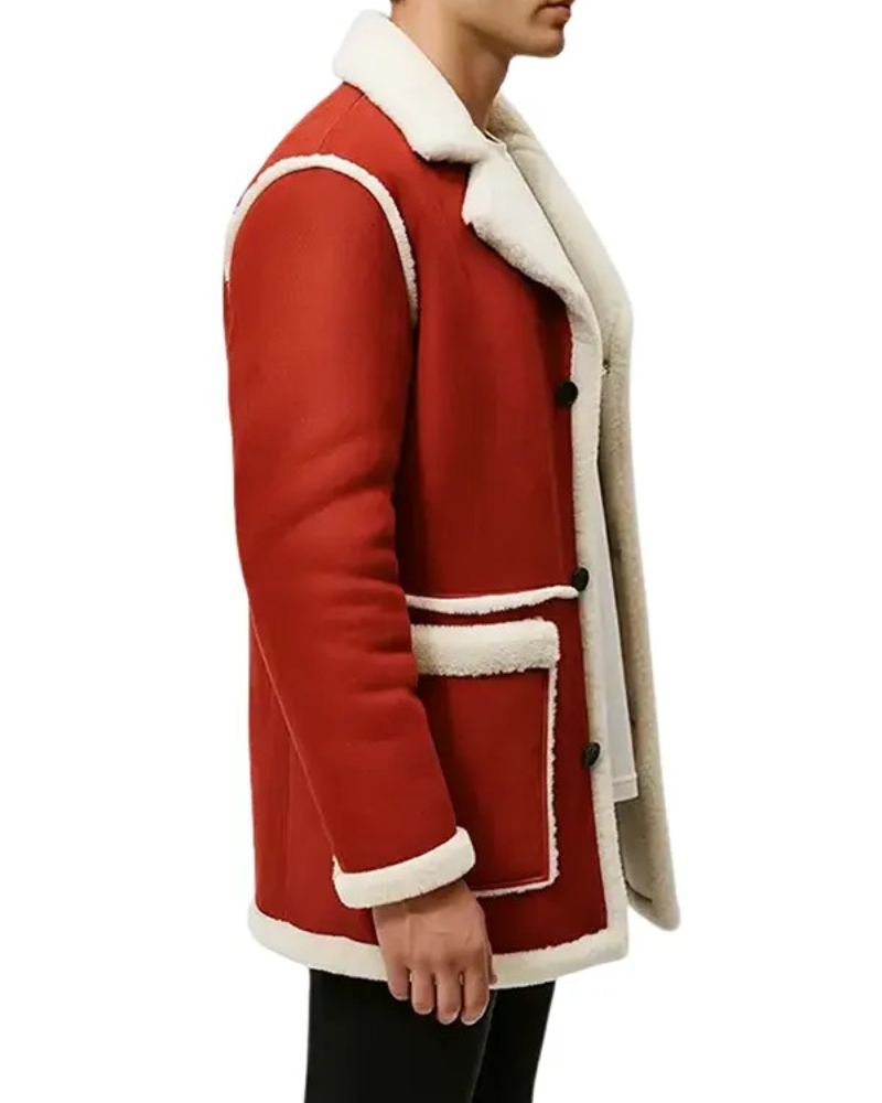 Classic Santa Red Shearling Jacket for Men  Premium Christmas Outerwear