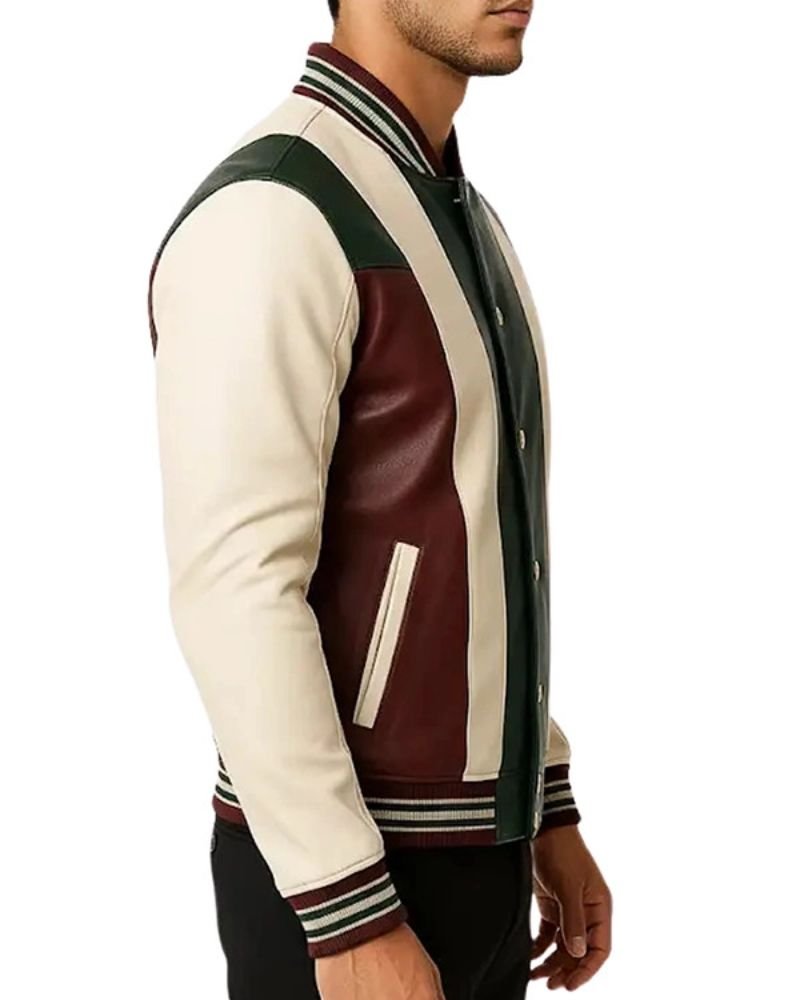 Green Men’s Letterman Jacket  Maroon and Cream Retro Varsity Look