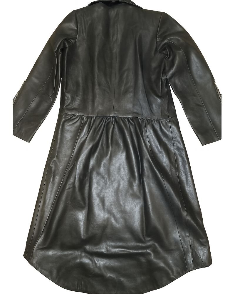 Shania Twain Black Long Leather Trench Coat Back side
