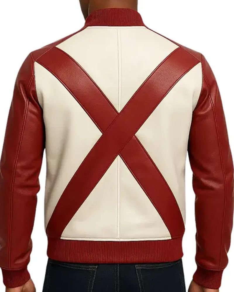 Men’s Christmas Red & White Star Leather Jacket  Festive Holiday Style