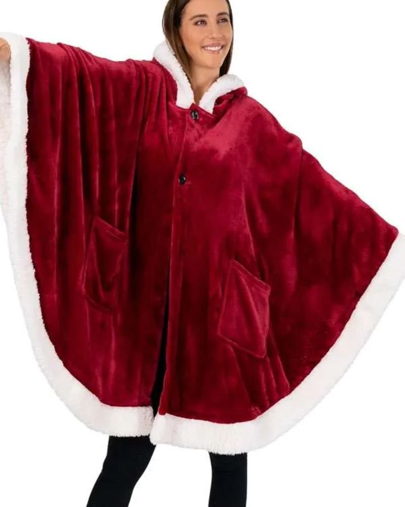 Stylish Women’s Red Hooded Poncho for Christmas  Soft & Comfortable