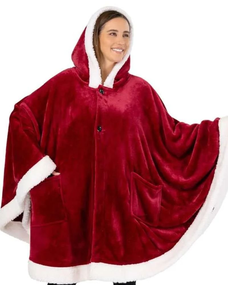 Christmas Women’s Red Hooded Poncho  Winter Party Fashion Wear