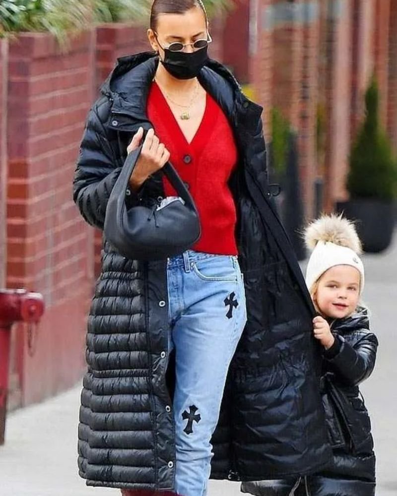 Women’s NYC Irina Shayk Coat  Stylish Black Hooded Outerwear