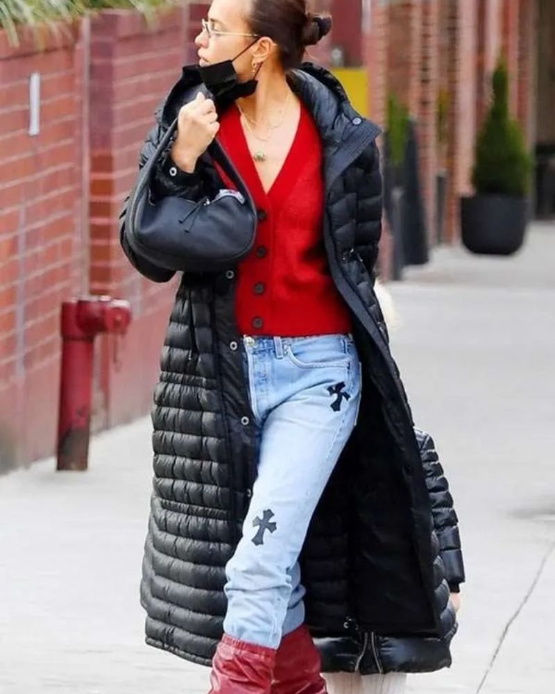 Irina Shayk Black Hooded Coat  NYC Street Style Fashion