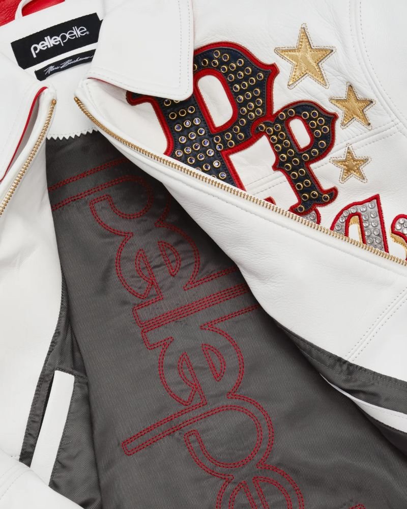 Pelle Pelle Stars and Stripes White Jacket for Men Trendy Leather Fashion
