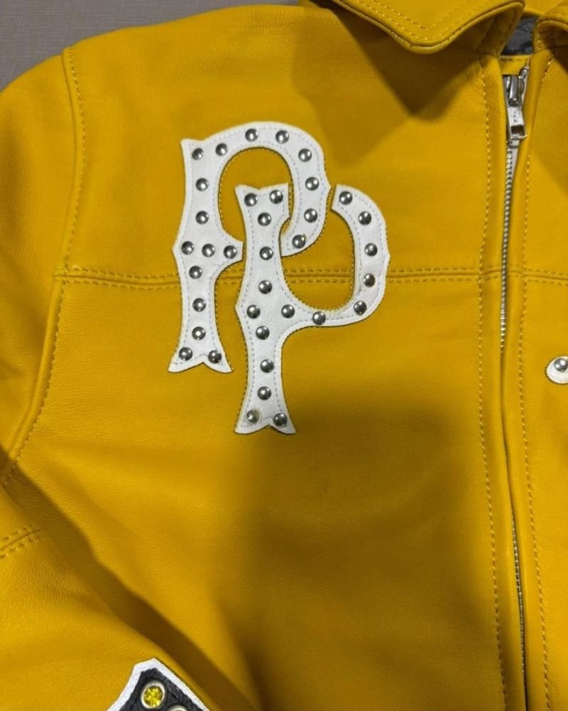 Yellow Pelle Pelle Bruiser Leather Jacket Marc Buchanan Studded Edition