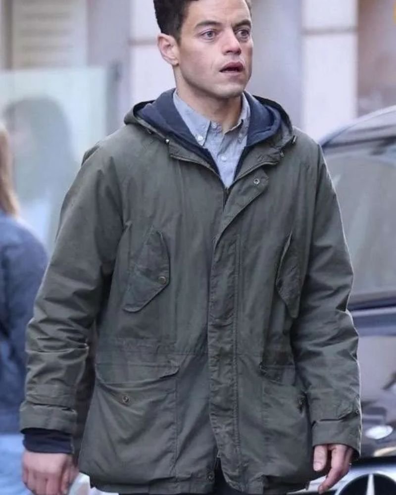 Trendy Rami Malek Green Jacket  Inspired by The Amateur 2025