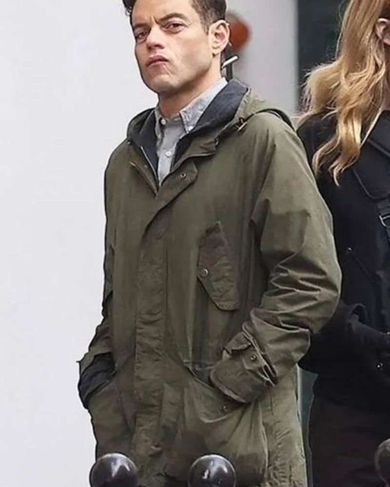 The Amateur 2025 Movie Jacket  Rami Malek Green Leather Look