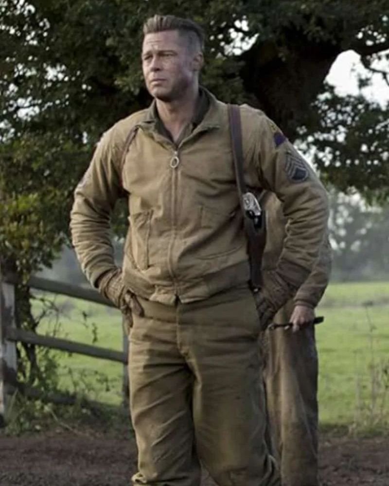 Brad Pitt Inspired Khaki Cotton Jacket  Fury Film Edition