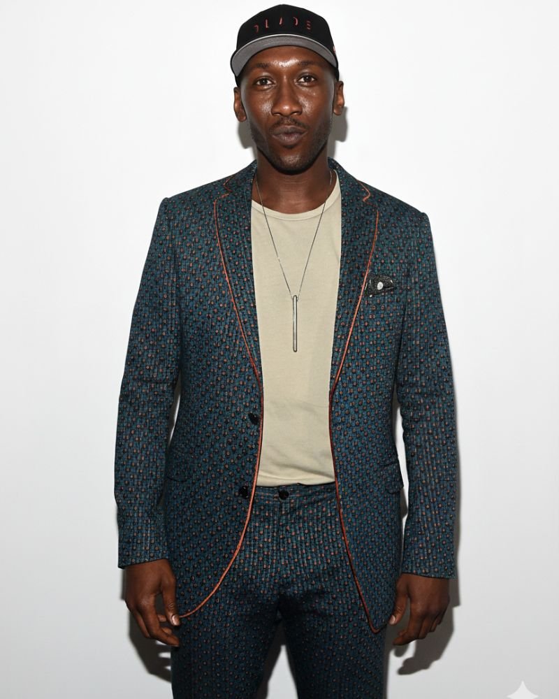 Mahershala Ali Blade Teal Patterned Suits