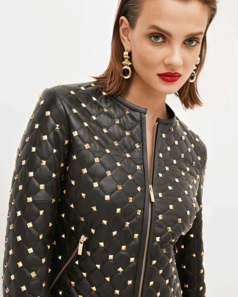 Women's Quilted Gold Studded Jacket 