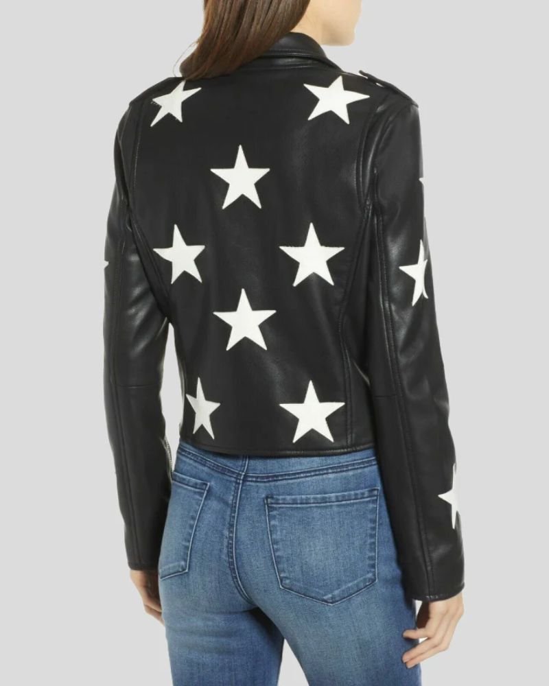 Midnight Allure Premium Leather Jacket Featuring Metallic Star Accents