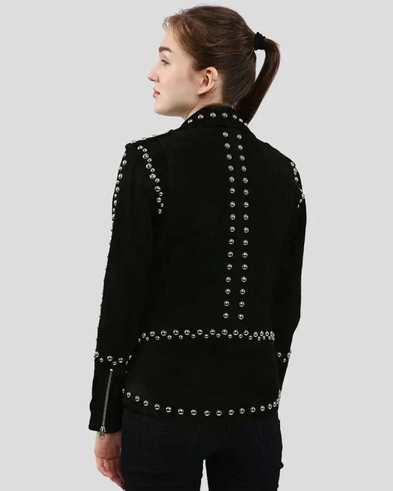 Luxury Studded Suede Leather Jacket in Black