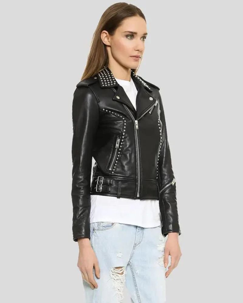 Premium Black Studded Leather Biker Jacket  Urban Chic