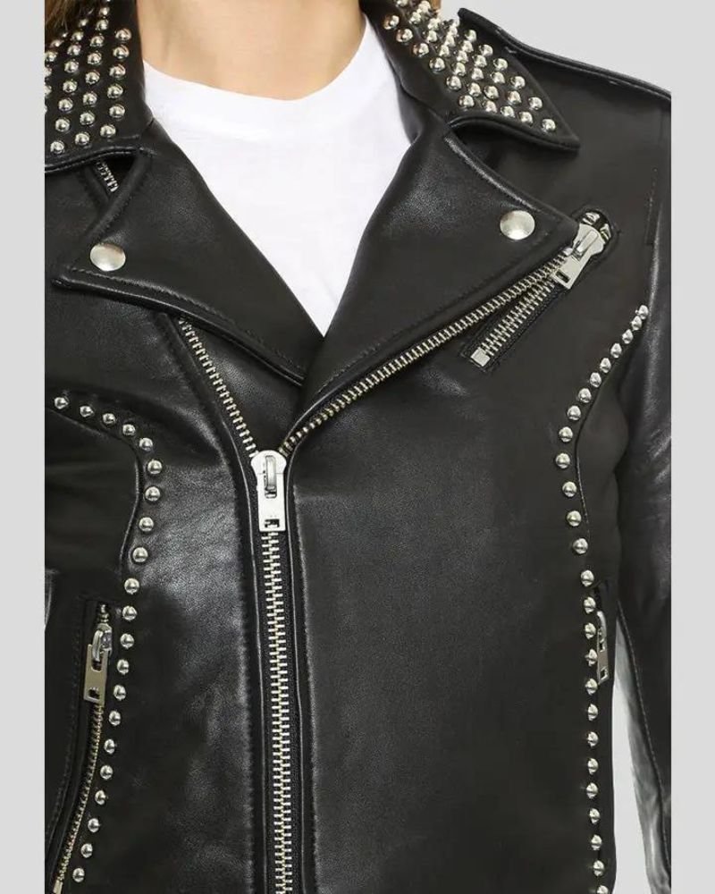 Black Studded Leather Jacket for Women  Modern Edge