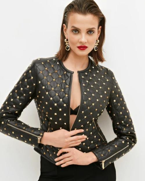 Women's Quilted Gold Studded Jacket 