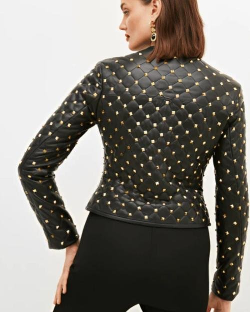 Women’s Quilted Gold Studded Leather Jacket