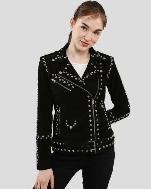 Premium Black Studded Suede Moto Jacket
