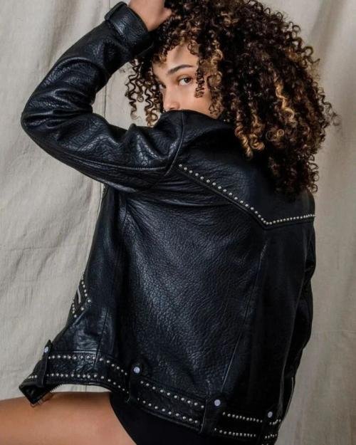 Women Punk Biker Studded Leather Jacket