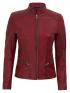 Womens Slim Fit Maroon Leather Moto Jacket Customer Review