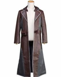 Unlock The Look: Brown And Grey Leather Gamer Coat With Hoodie