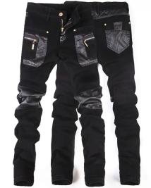 New Fashion Men Leather Pant Patch Work Casual Skinny