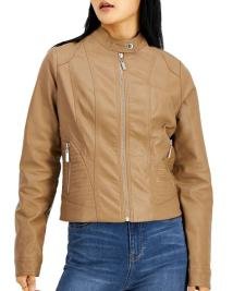 Edgy Women’s Biker Jacket In Tan Leather – Beige Moto Style