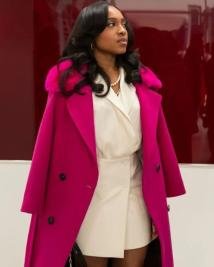 Taylor Polidore Williams Beauty In Black Pink Coat  Trendy Celebrity Wardrobe Essential