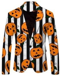 Black And White Pumpkin Stripe Blazer  Stylish Spooky Halloween Look