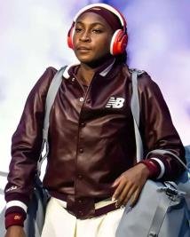 Coco Gauff Bomber Varsity Leather Jacket  Sporty Celebrity Look