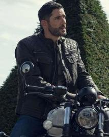 The Thursday Murder Club Tom Ellis Black Jacket  Classic Biker Look