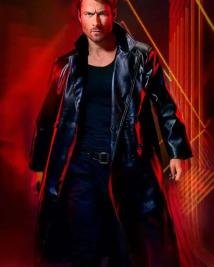 Shop Glen Powell The Running Man Black Leather Coat  Bold Movie Style