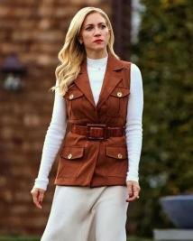 The Beast In Me Brown Vest Worn By Brittany Snow  Chic Women’s Fashion