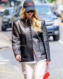 Women’s NYC 2025 Jennifer Lawrence Leather Blazer  Modern Fashion Icon