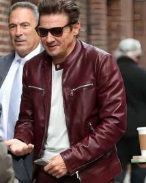 Jeremy Renner Stylish Black Leather Jacket From The Late Show