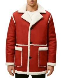 Red Shearling Santa Jacket For Men  Perfect Christmas Celebration Look