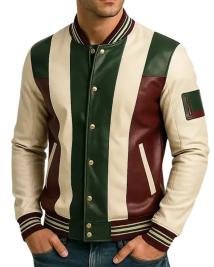 Classic Men’s Varsity Jacket  Green With Maroon And Cream Accents