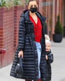 Irina Shayk NYC Black Coat  Trendy Hooded Winter Wear