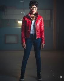 Kung Fury2 Alexandra Shipp Red Leather Jacket
