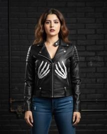  Black Skeleton Hands Print Jacket