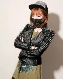 Women's Belted Punk Studded Leather Jacket