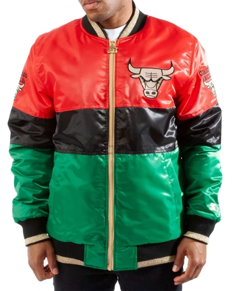 75th Anniversary Chicago Bulls Color Block Satin Jacket - image 1