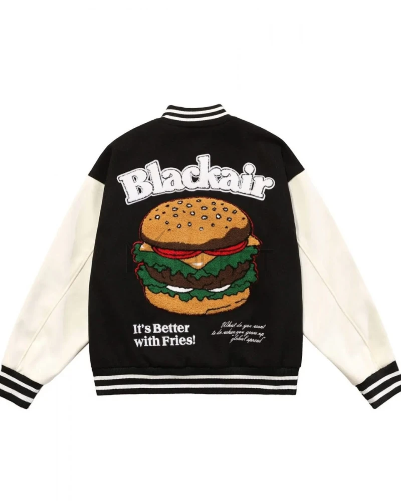 Black-Air Better with Burger Fries Letterman Jacket - image 4