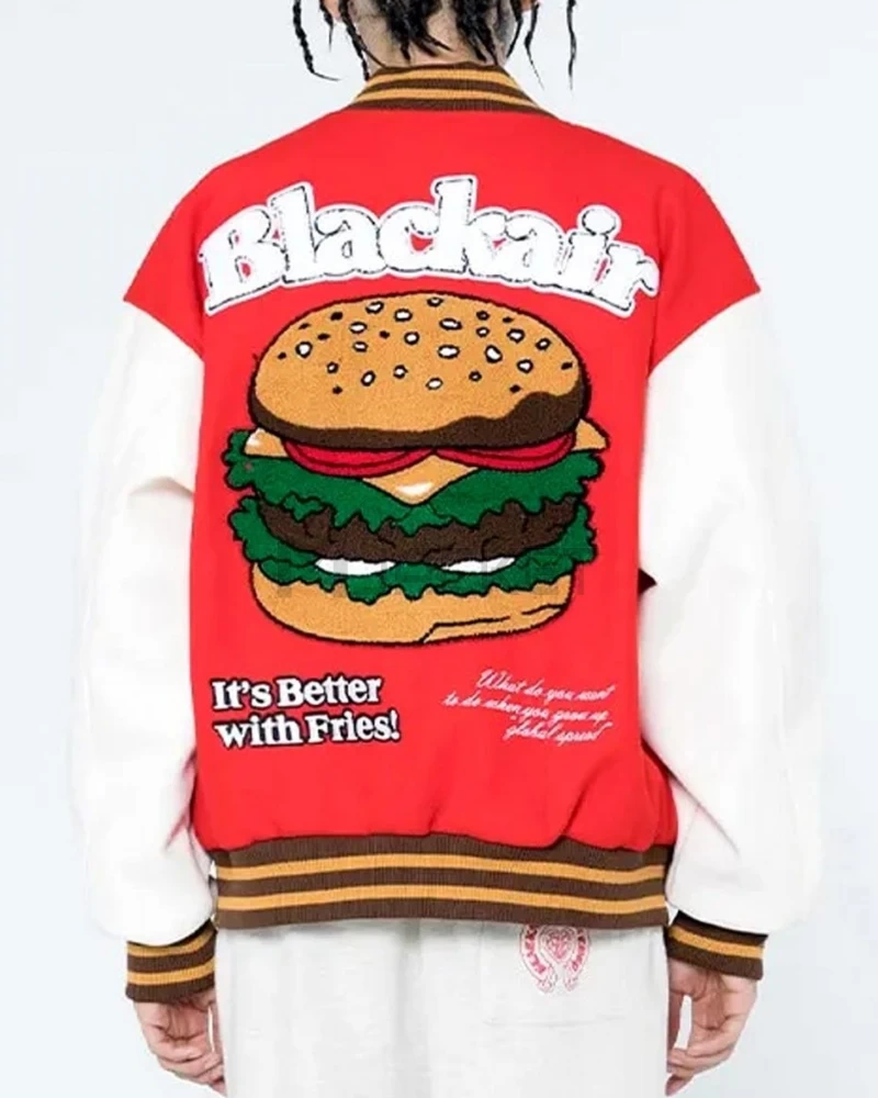 Black-Air Better with Burger Fries Letterman Jacket - image 7