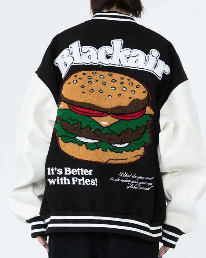 Black-Air Better with Burger Fries Letterman Jacket - image 8