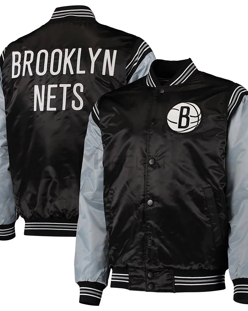 Black/Gray Brooklyn Nets The Enforcer Satin Jacket - image 3