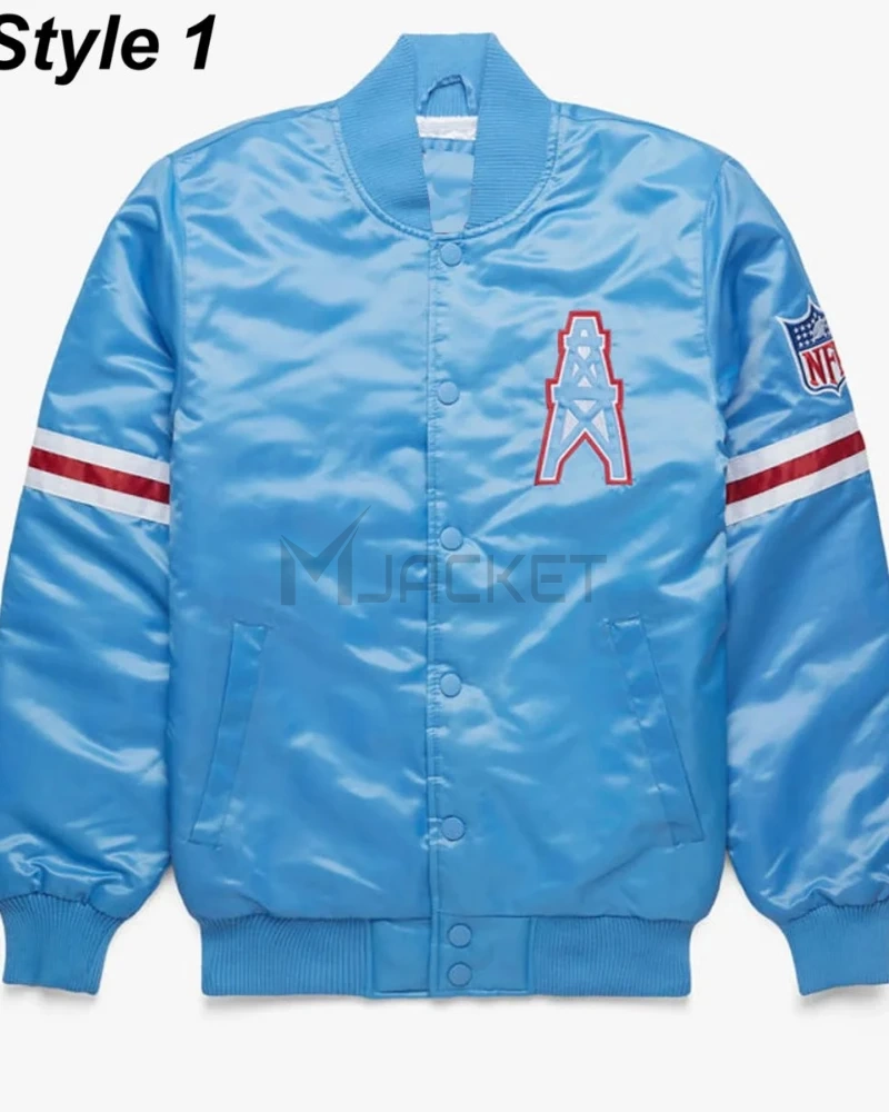 Bomber Houston Oilers Light Blue Satin Jacket - image 1