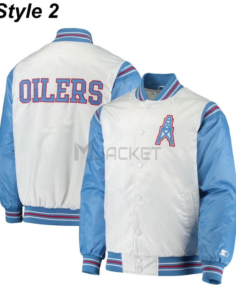Bomber Houston Oilers Light Blue Satin Jacket - image 11