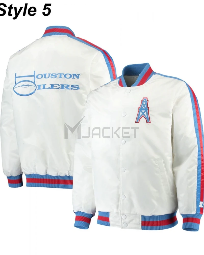 Bomber Houston Oilers Light Blue Satin Jacket - image 12
